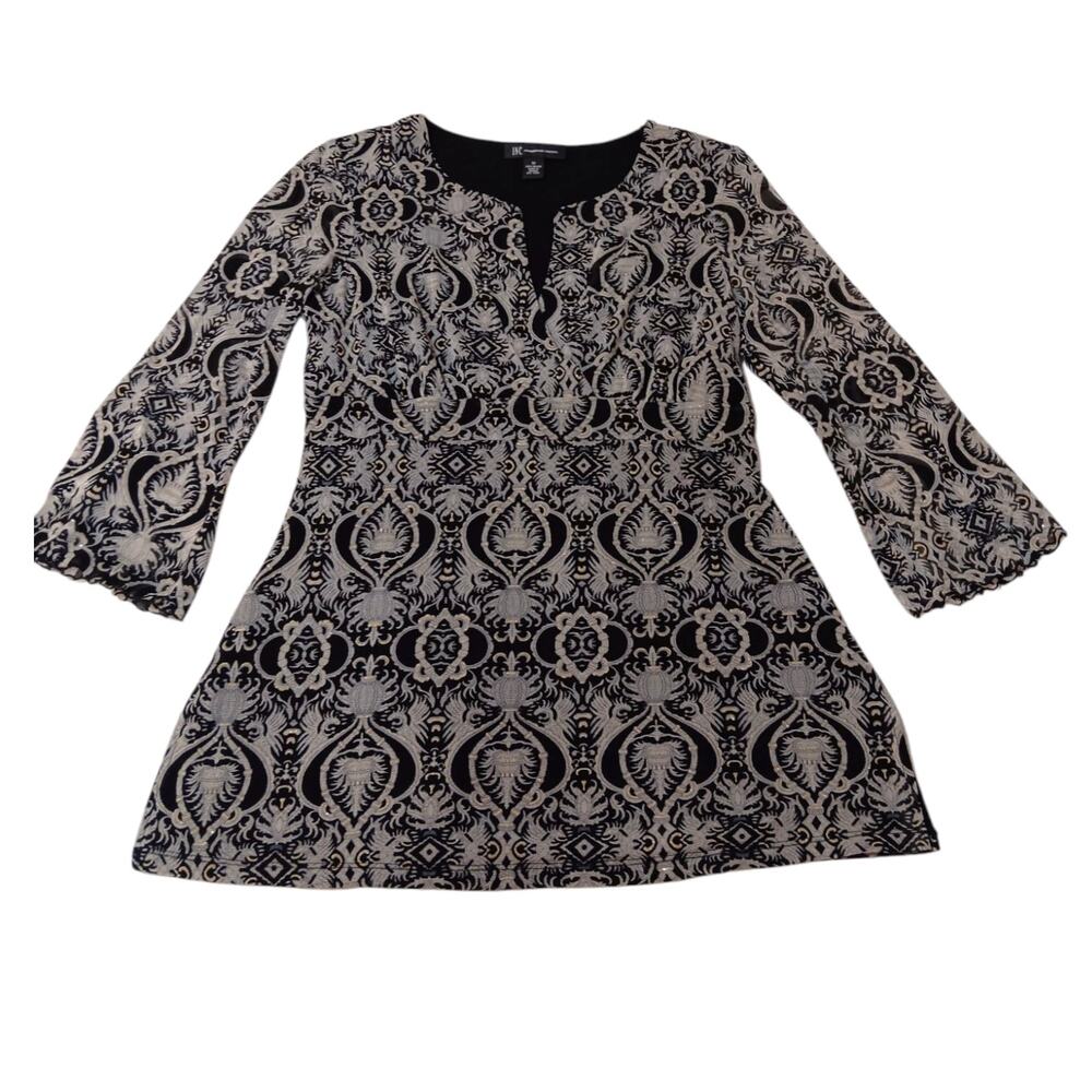 INC Retro Blouse Top M Embroidered Career Office Coquette‎ Whimsygoth Metallic